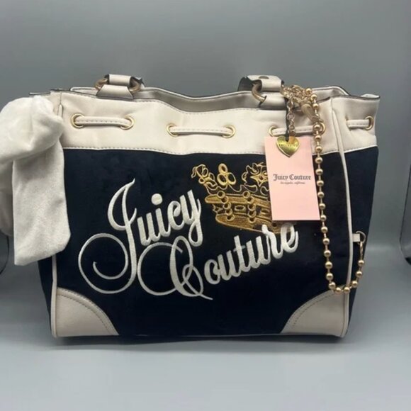 Juicy Couture The Key to Juicy Large Tote Handbag Black & Cream NWT - Picture 1 of 9